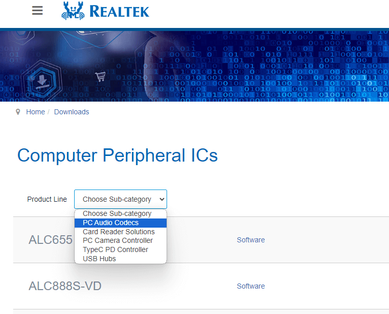 Choose PC Audio Codecs Category