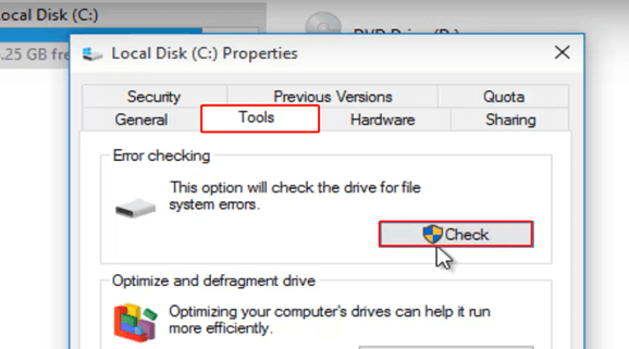 Navigate to the tools and then click on check